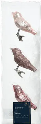 Decoris glazen kerst ornament vogel 3.5cm roze 3 stuks