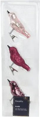 Decoris glazen kerst ornament vogel 3.5cm roze 3 stuks - afbeelding 1