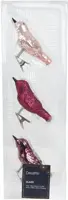 Decoris glazen kerst ornament vogel 3.5cm roze 3 stuks - afbeelding 1
