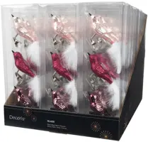 Decoris glazen kerst ornament vogel 3.5cm roze 3 stuks - afbeelding 2