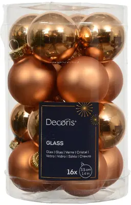 Decoris glazen kerstbal 3.5cm brandy 16 stuks - afbeelding 1