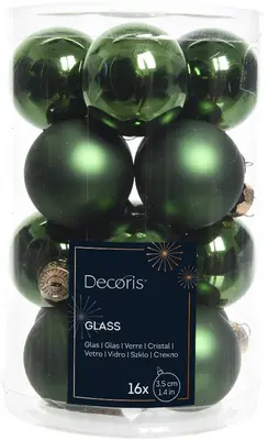 Decoris glazen kerstbal 3.5cm dennengroen 16 stuks