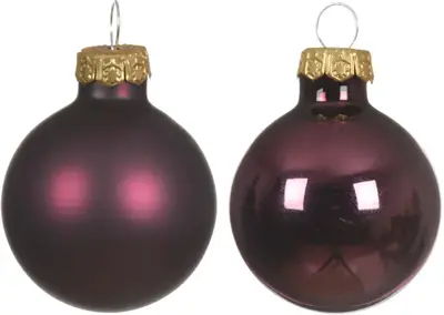 Decoris glazen kerstbal 3.5cm donker mauve 16 stuks - afbeelding 2