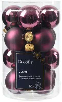 Decoris glazen kerstbal 3.5cm donker mauve 16 stuks - afbeelding 1