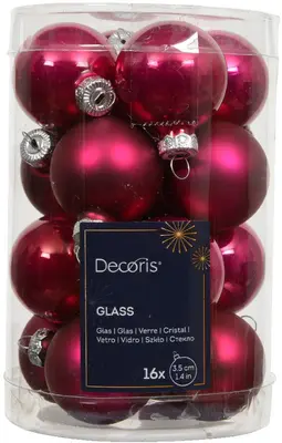 Decoris glazen kerstbal 3.5cm festive roze 16 stuks - afbeelding 1