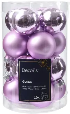 Decoris glazen kerstbal 3.5cm fris lila 16 stuks - afbeelding 1