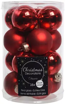 Decoris glazen kerstbal 3.5cm kerstrood 16 stuks