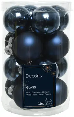 Decoris glazen kerstbal 3.5cm nachtblauw 16 stuks - afbeelding 1
