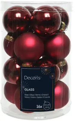 Decoris glazen kerstbal 3.5cm ossenbloed 16 stuks