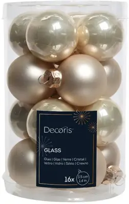 Decoris glazen kerstbal 3.5cm parel 16 stuks