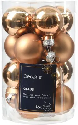 Decoris glazen kerstbal 3.5cm pecan bruin 16 stuks - afbeelding 1