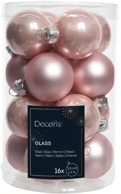 Decoris glazen kerstbal 3.5cm poederroze 16 stuks