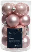 Decoris glazen kerstbal 3.5cm poederroze 16 stuks kopen?