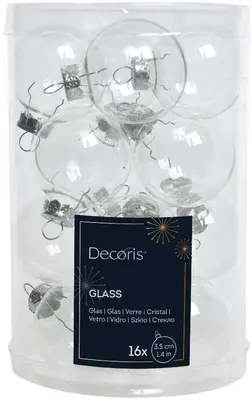 Decoris glazen kerstbal 3.5cm transparant 16 stuks