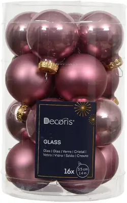 Decoris glazen kerstbal 3.5cm vintage roze 16 stuks - afbeelding 1