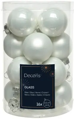 Decoris glazen kerstbal 3.5cm winterwit 16 stuks