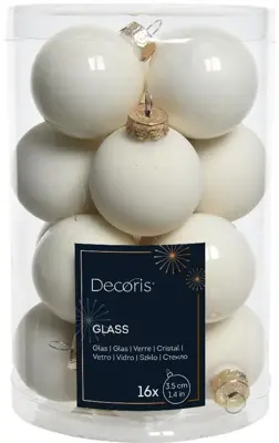 Decoris glazen kerstbal 3.5cm wolwit 16 stuks