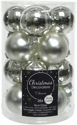 Decoris glazen kerstbal 3.5cm zilver 16 stuks