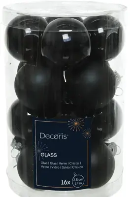 Decoris glazen kerstbal 3.5cm zwart 16 stuks - afbeelding 1
