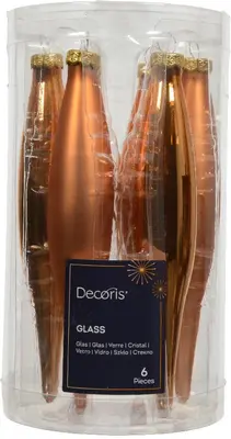 Decoris glazen kerstbal 3cm brandy 6 stuks - afbeelding 1