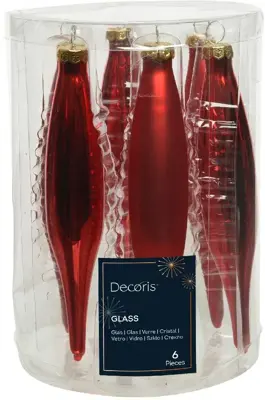 Decoris glazen kerstbal 3cm kerstrood 6 stuks - afbeelding 1