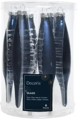 Decoris glazen kerstbal 3cm nachtblauw 6 stuks - afbeelding 1