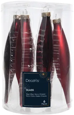 Decoris glazen kerstbal 3cm ossenbloed 6 stuks - afbeelding 1