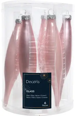 Decoris glazen kerstbal 3cm poederroze 6 stuks - afbeelding 1
