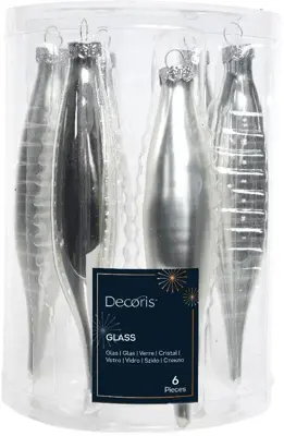 Decoris glazen kerstbal 3cm zilver 6 stuks - afbeelding 1