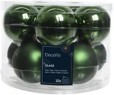 Decoris glazen kerstbal 6cm dennengroen 10 stuks - afbeelding 1