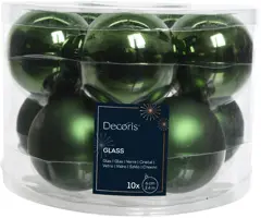 Decoris glazen kerstbal 6cm dennengroen 10 stuks - afbeelding 1