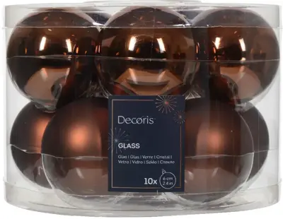 Decoris glazen kerstbal 6cm espresso 10 stuks - afbeelding 1