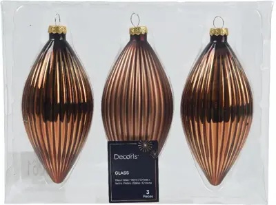 Decoris glazen kerstbal 6cm espresso 3 stuks - afbeelding 1