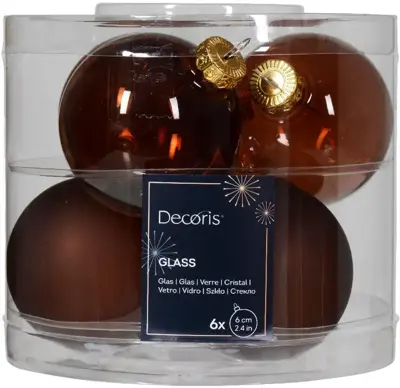 Decoris glazen kerstbal 6cm espresso 6 stuks