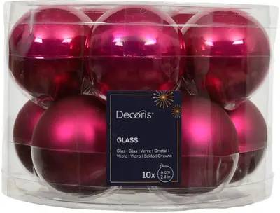 Decoris glazen kerstbal 6cm festive roze 10 stuks - afbeelding 1