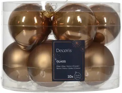 Decoris glazen kerstbal 6cm gember 10 stuks