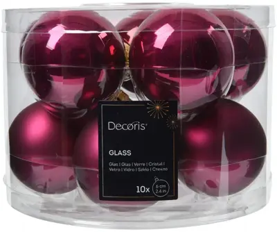 Decoris glazen kerstbal 6cm granaatappel 10 stuks - afbeelding 1