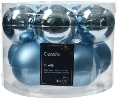 Decoris glazen kerstbal 6cm ijsblauw 10 stuks - afbeelding 1