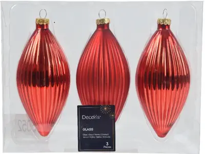 Decoris glazen kerstbal 6cm kerstrood 3 stuks - afbeelding 1
