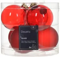 Decoris glazen kerstbal 6cm kerstrood 6 stuks kopen?