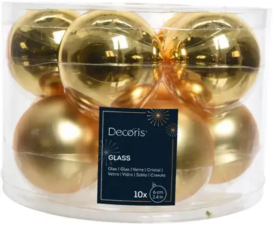Decoris glazen kerstbal 6cm licht goud 10 stuks - afbeelding 1