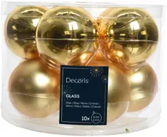 Decoris glazen kerstbal 6cm licht goud 10 stuks - afbeelding 1