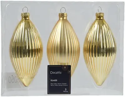 Decoris glazen kerstbal 6cm licht goud 3 stuks - afbeelding 1