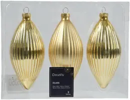 Decoris glazen kerstbal 6cm licht goud 3 stuks - afbeelding 1