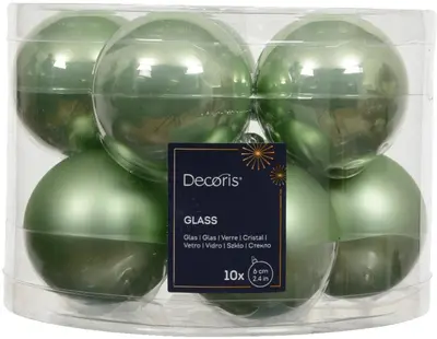 Decoris glazen kerstbal 6cm matcha groen 10 stuks - afbeelding 1