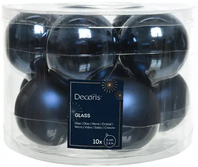 Decoris glazen kerstbal 6cm nachtblauw 10 stuks