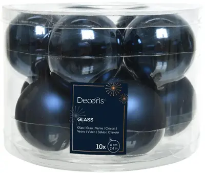 Decoris glazen kerstbal 6cm nachtblauw 10 stuks - afbeelding 1