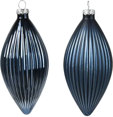 Decoris glazen kerstbal 6cm nachtblauw 3 stuks - afbeelding 2