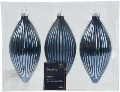 Decoris glazen kerstbal 6cm nachtblauw 3 stuks - afbeelding 1