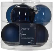 Decoris glazen kerstbal 6cm nachtblauw 6 stuks